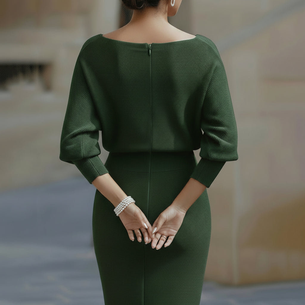 Moira | Elegant White Midi Dress with Long Sleeves for Timeless Sophistication 4