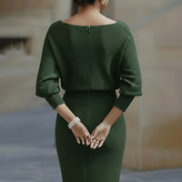 Moira | Elegant White Midi Dress with Long Sleeves for Timeless Sophistication 4