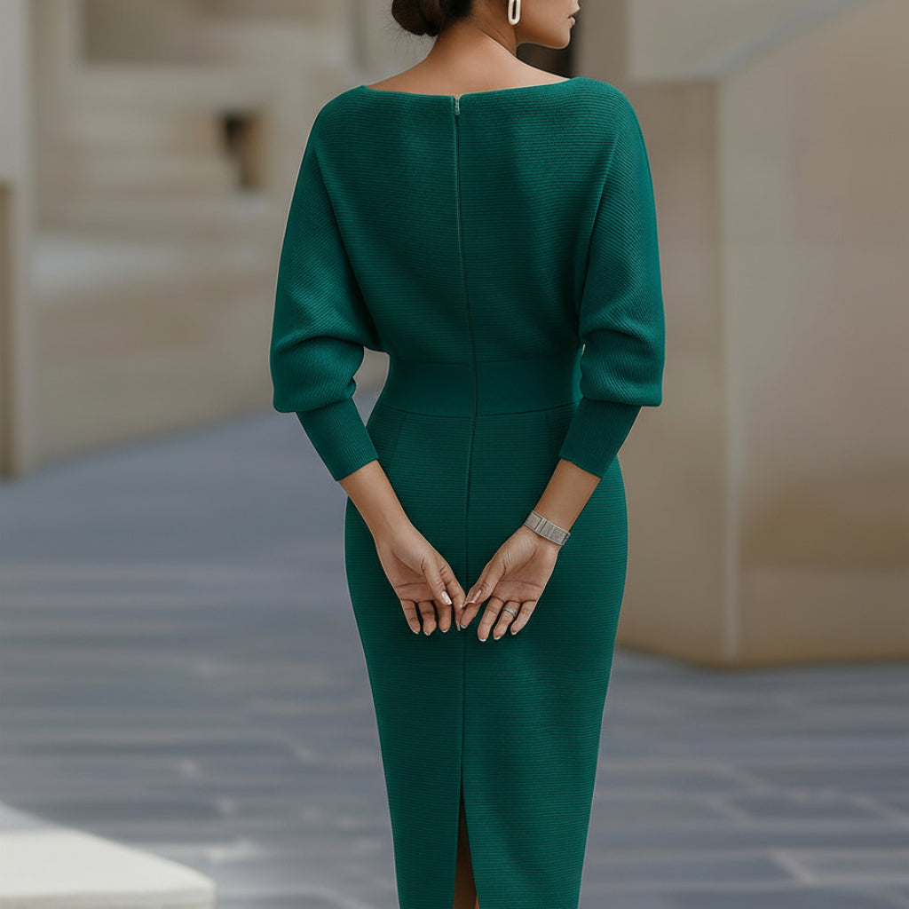 Moira | Elegant White Midi Dress with Long Sleeves for Timeless Sophistication 6