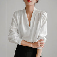 V-Neck Satin Slim Fit Blouse