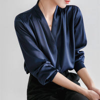 V-Neck Satin Slim Fit Blouse