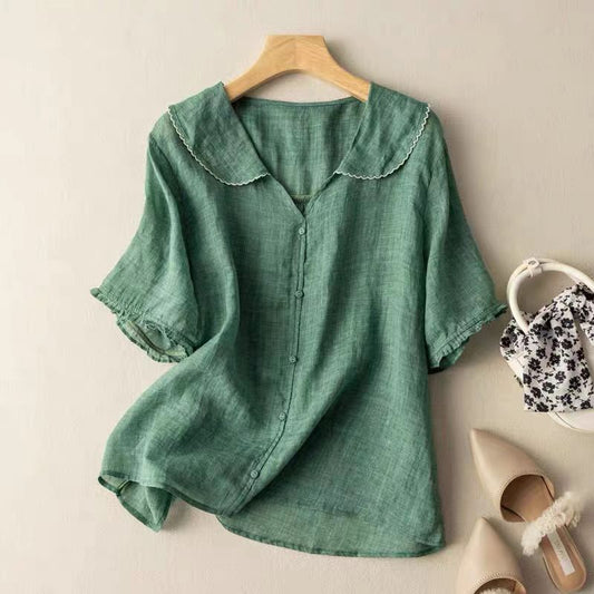 Linen Blouse with Scalloped Collar