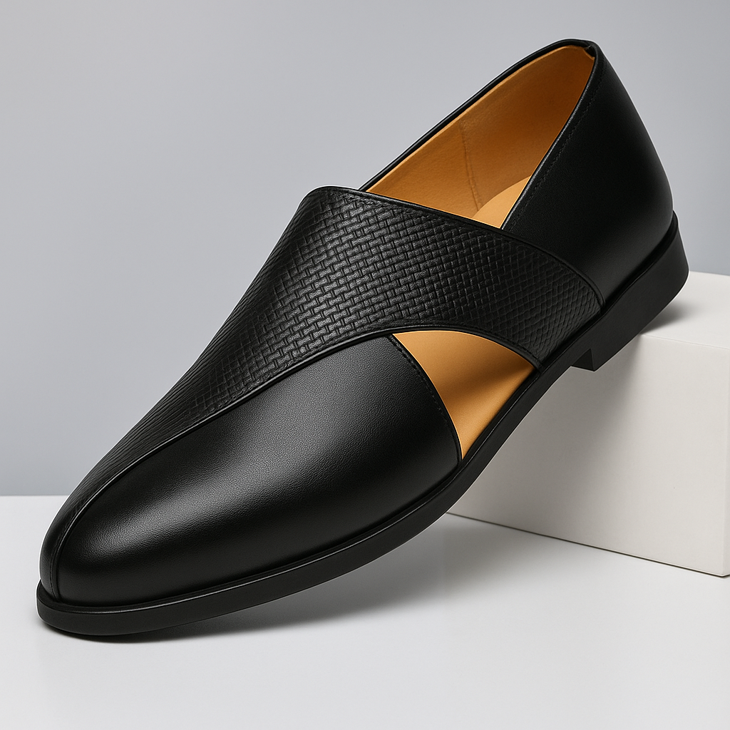 Panache | Sleek Black Loafers with Textured Weave for Effortless Elegance 9