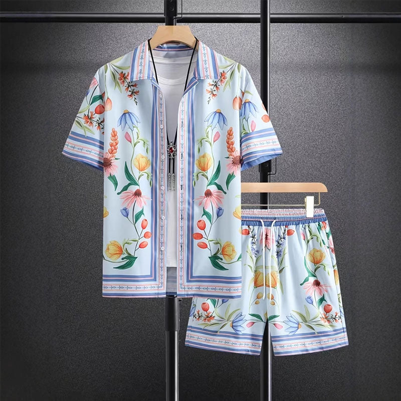 | Floral Print Shirt and Shorts Set Casual Beach Outfit