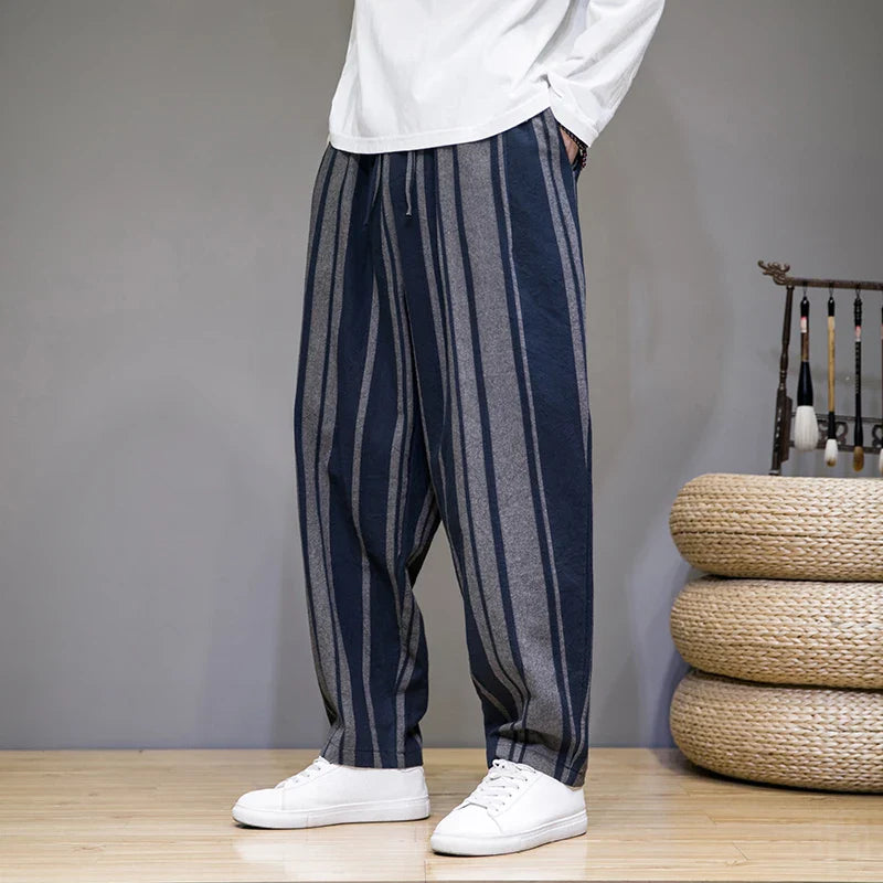 Bryan | Striped Cropped Cotton Linen Pants