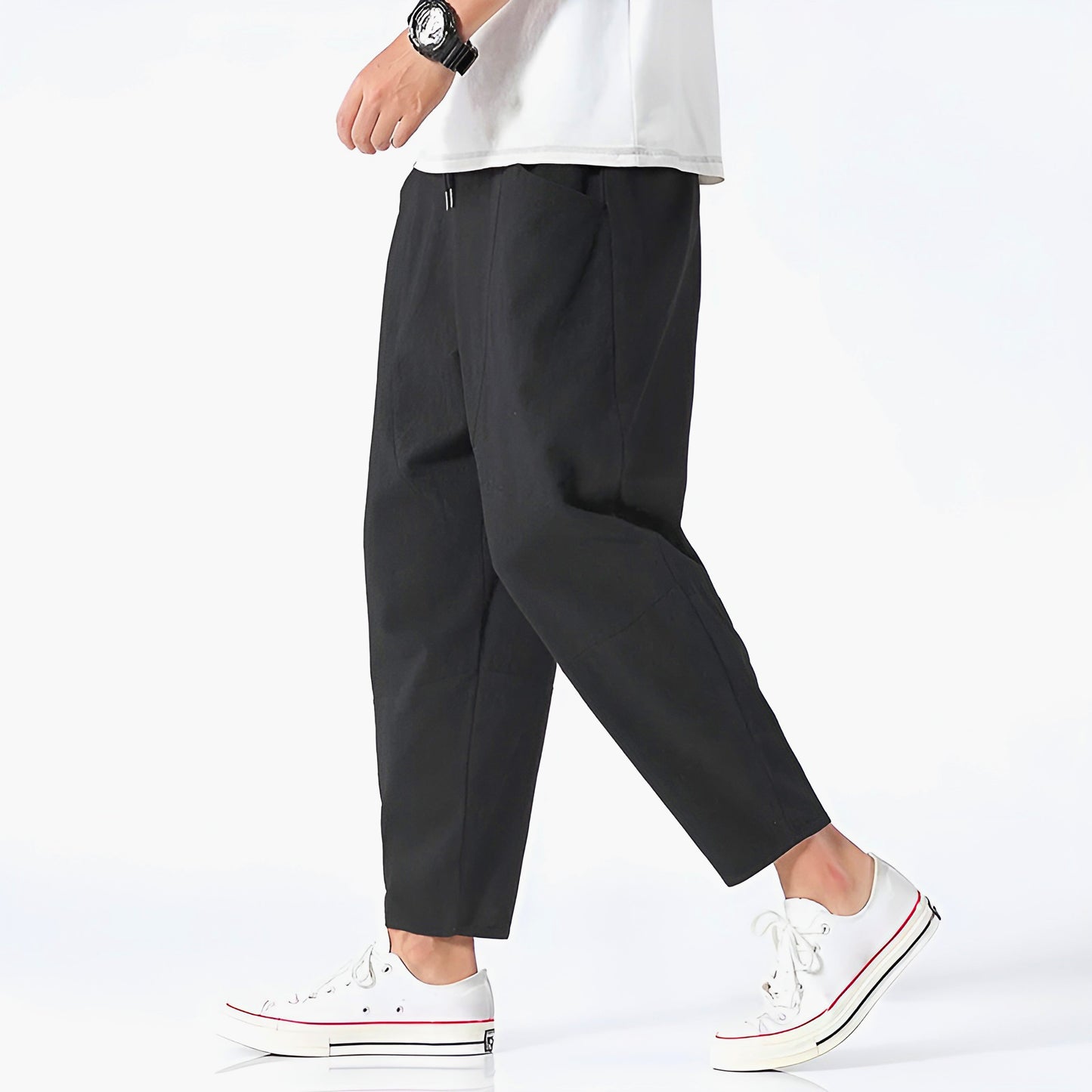 | Cropped Cotton Linen Drawstring Pants