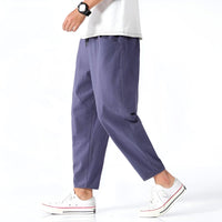 | Cropped Cotton Linen Drawstring Pants