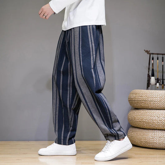 Bryan | Striped Cropped Cotton Linen Pants