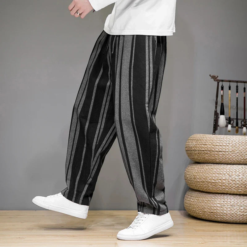 Bryan | Striped Cropped Cotton Linen Pants