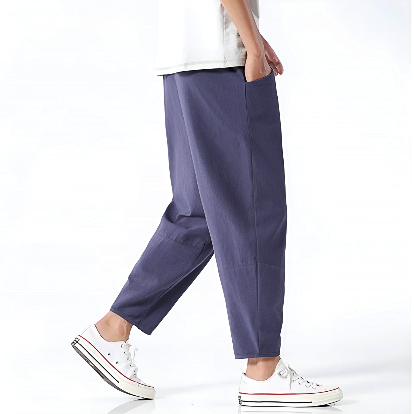 | Cropped Cotton Linen Drawstring Pants