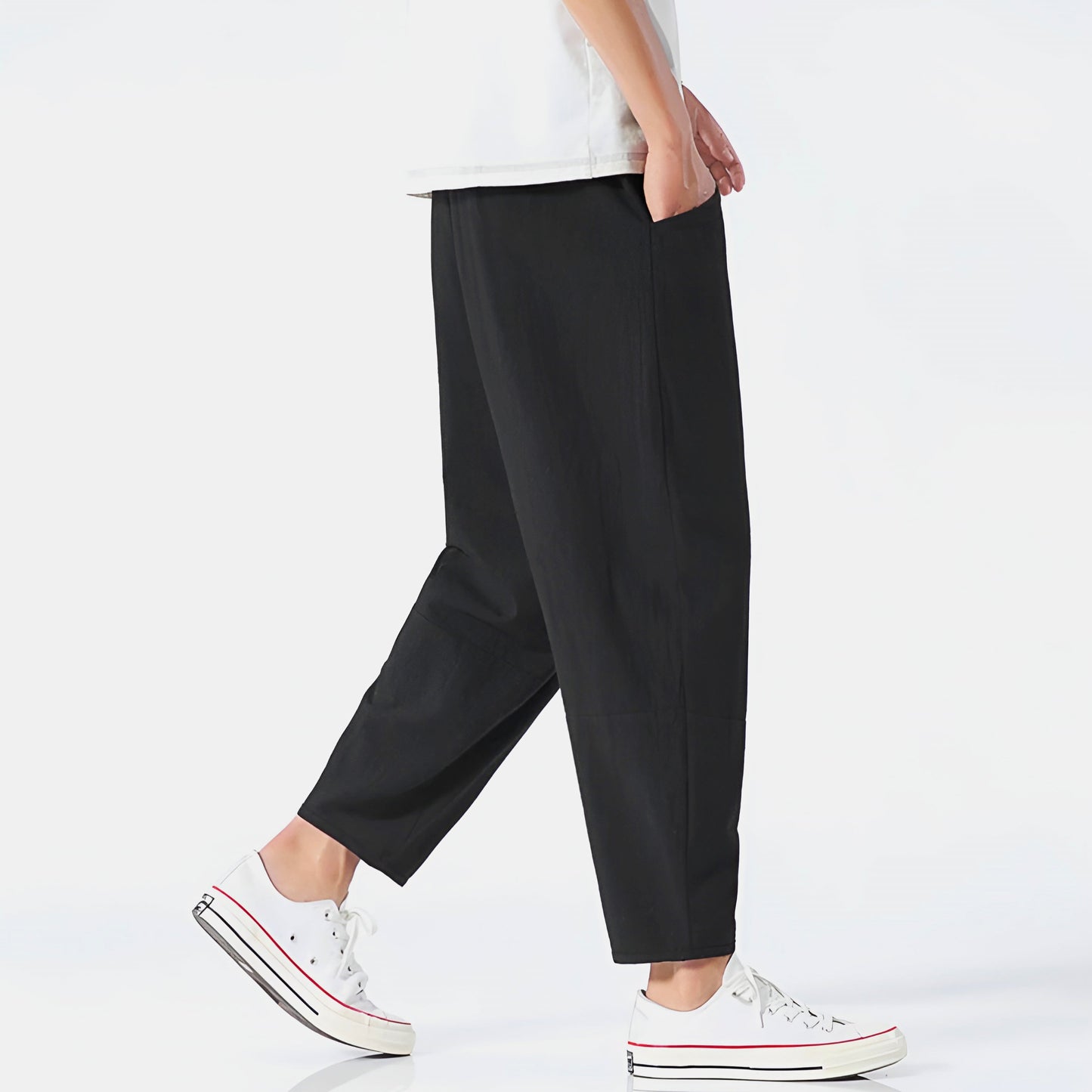 | Cropped Cotton Linen Drawstring Pants