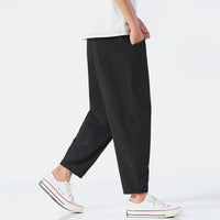 | Cropped Cotton Linen Drawstring Pants