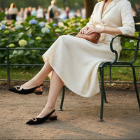 Sofia | Elegant Pointed Toe Slingback Flats with Gold Accent and Vegan Suede 0