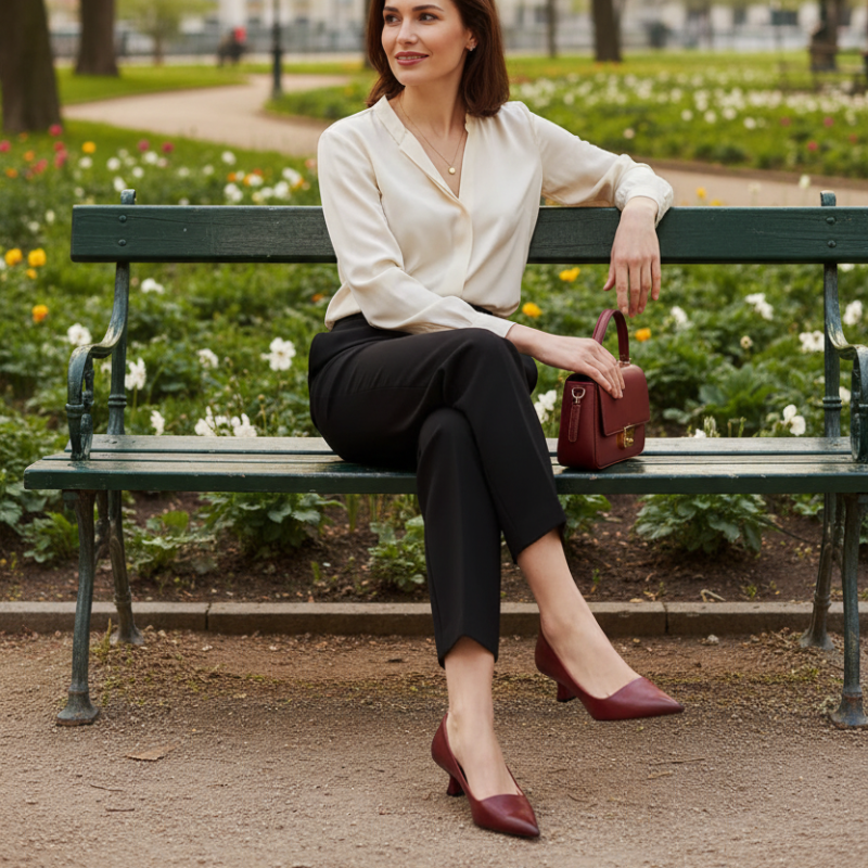 Sophia | Elegant Genuine Leather Pointed Kitten Heel Pumps for Versatile Style 0