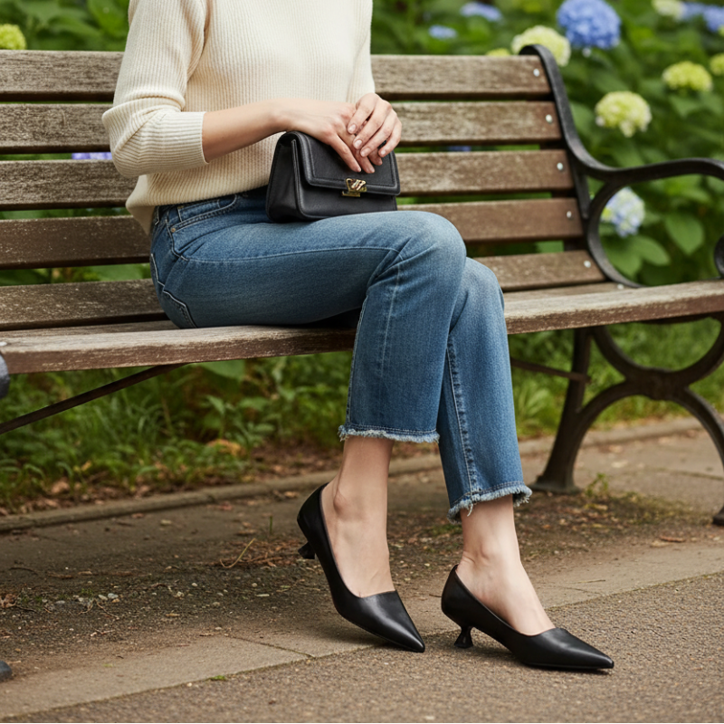 Sophia | Elegant Genuine Leather Pointed Kitten Heel Pumps for Versatile Style 1