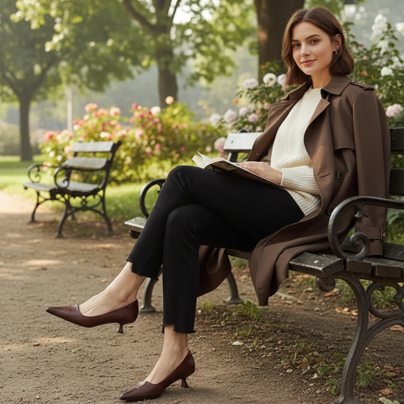 Sophia | Elegant Genuine Leather Pointed Kitten Heel Pumps for Versatile Style 6