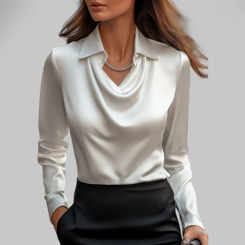 Theresa - Elegant Women's Blouse with Shawl Collar in Luxurious Satin 0