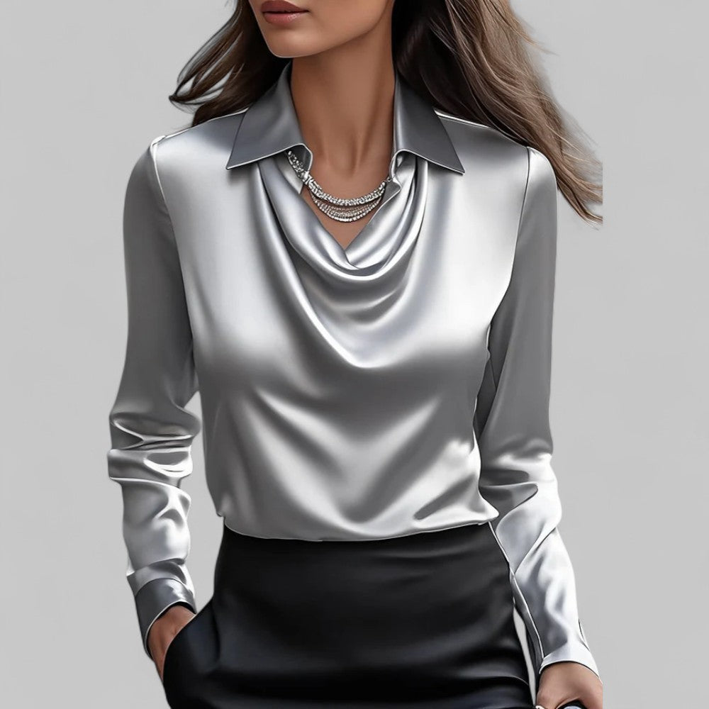 Theresa - Elegant Women's Blouse with Shawl Collar in Luxurious Satin 1