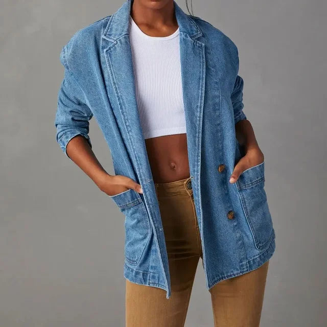 Women’s Blue Long Lapel Denim Jacket