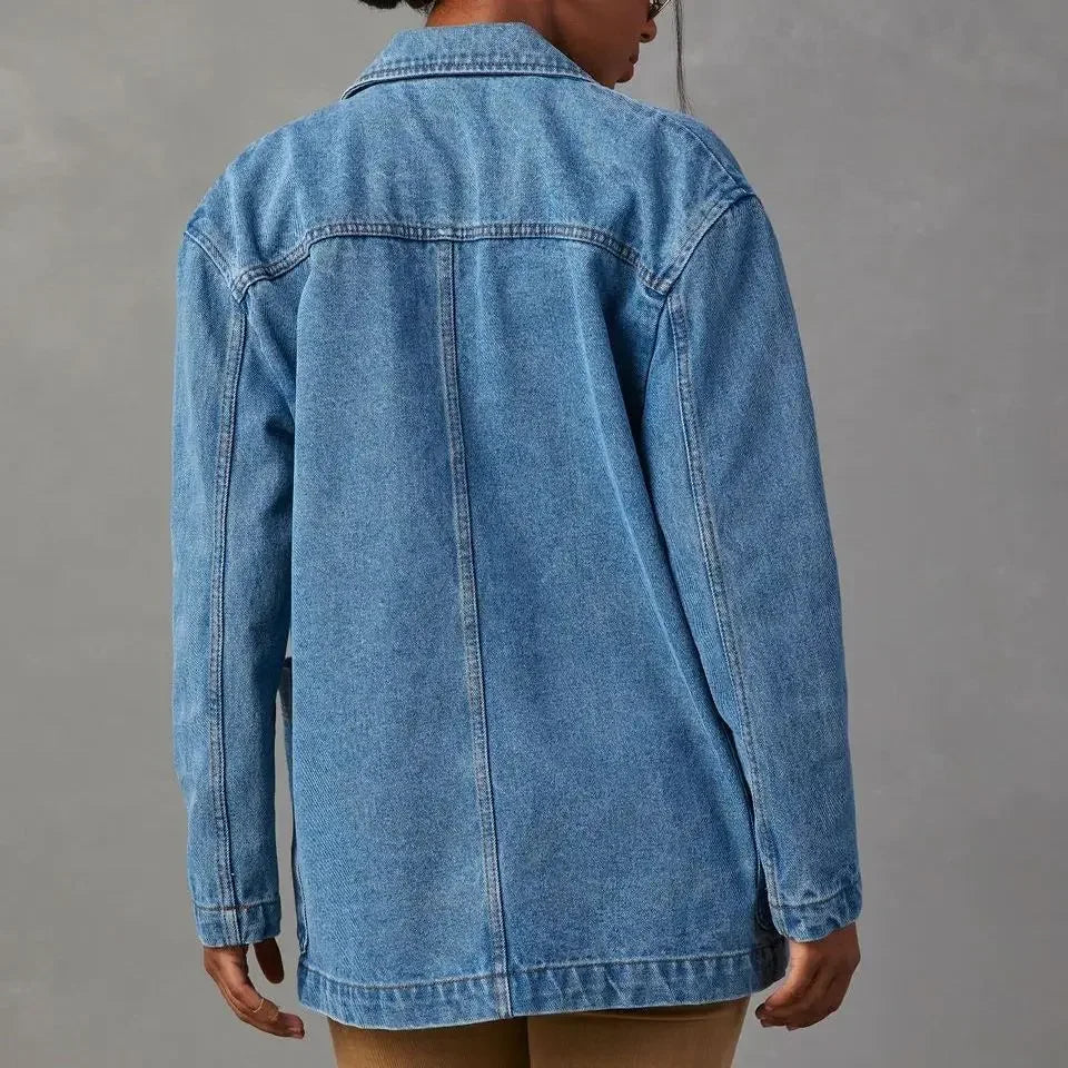 Women’s Blue Long Lapel Denim Jacket