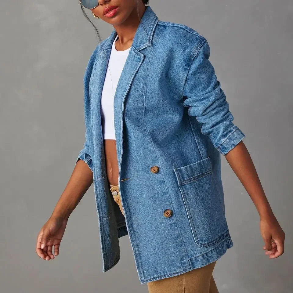 Women’s Blue Long Lapel Denim Jacket