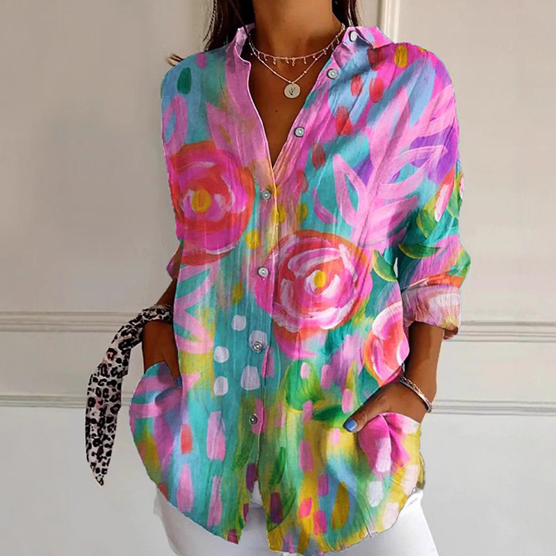 Artistic Floral Splash Blouse Contemporary Chic Shirt
