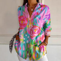 Artistic Floral Splash Blouse Contemporary Chic Shirt
