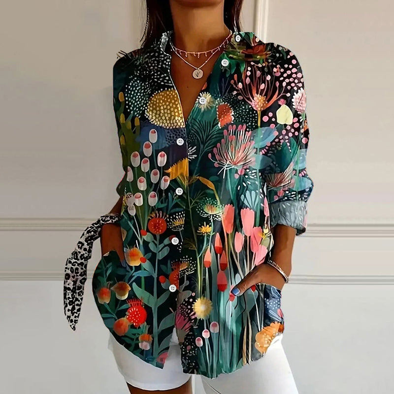 Artistic Floral Splash Blouse Contemporary Chic Shirt