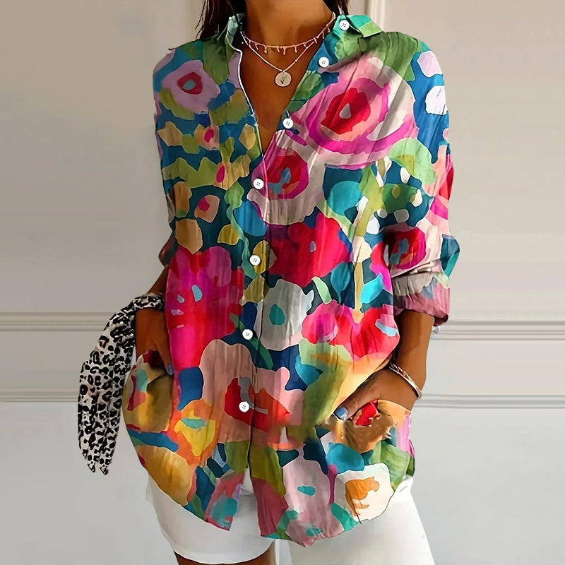 Artistic Floral Splash Blouse Contemporary Chic Shirt