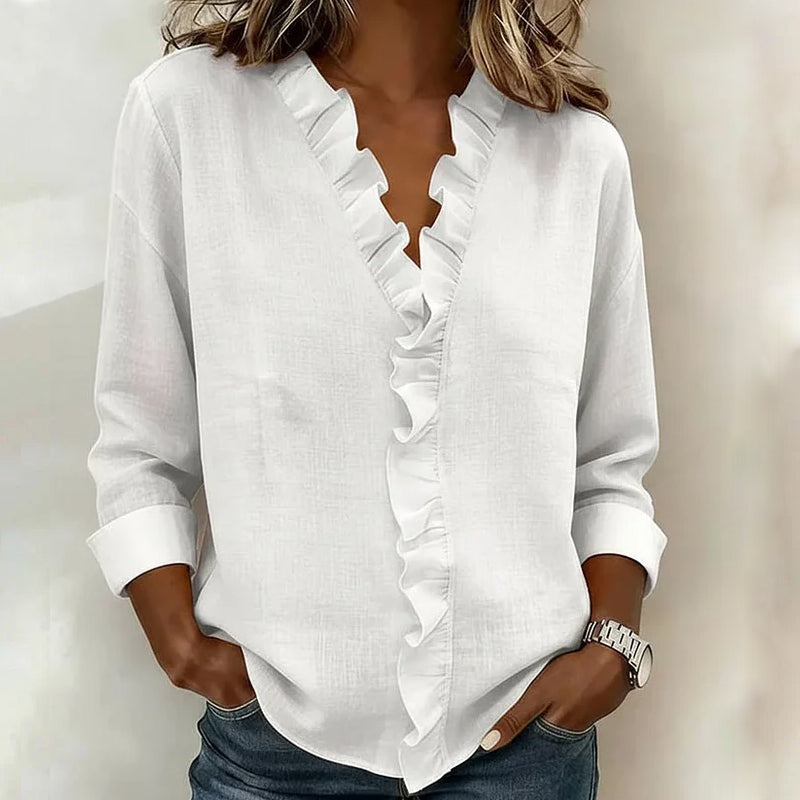 Ruffle Trim Casual Blouse Effortless Chic