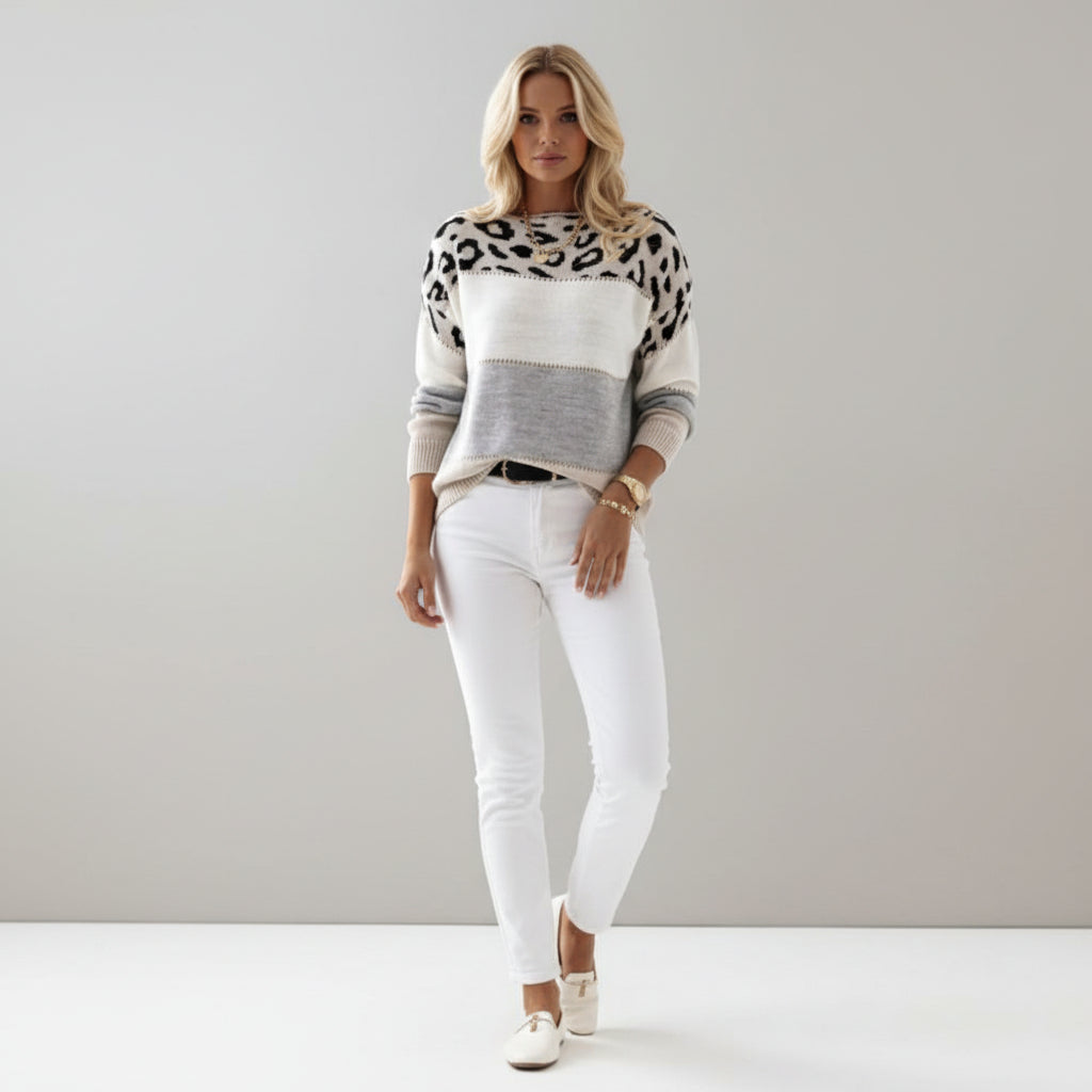 Viola | Color Block Leopard Print Knit Sweater for Effortless Style and Comfort 2