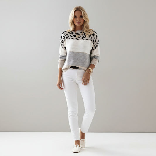 Viola | Color Block Leopard Print Knit Sweater for Effortless Style and Comfort 2