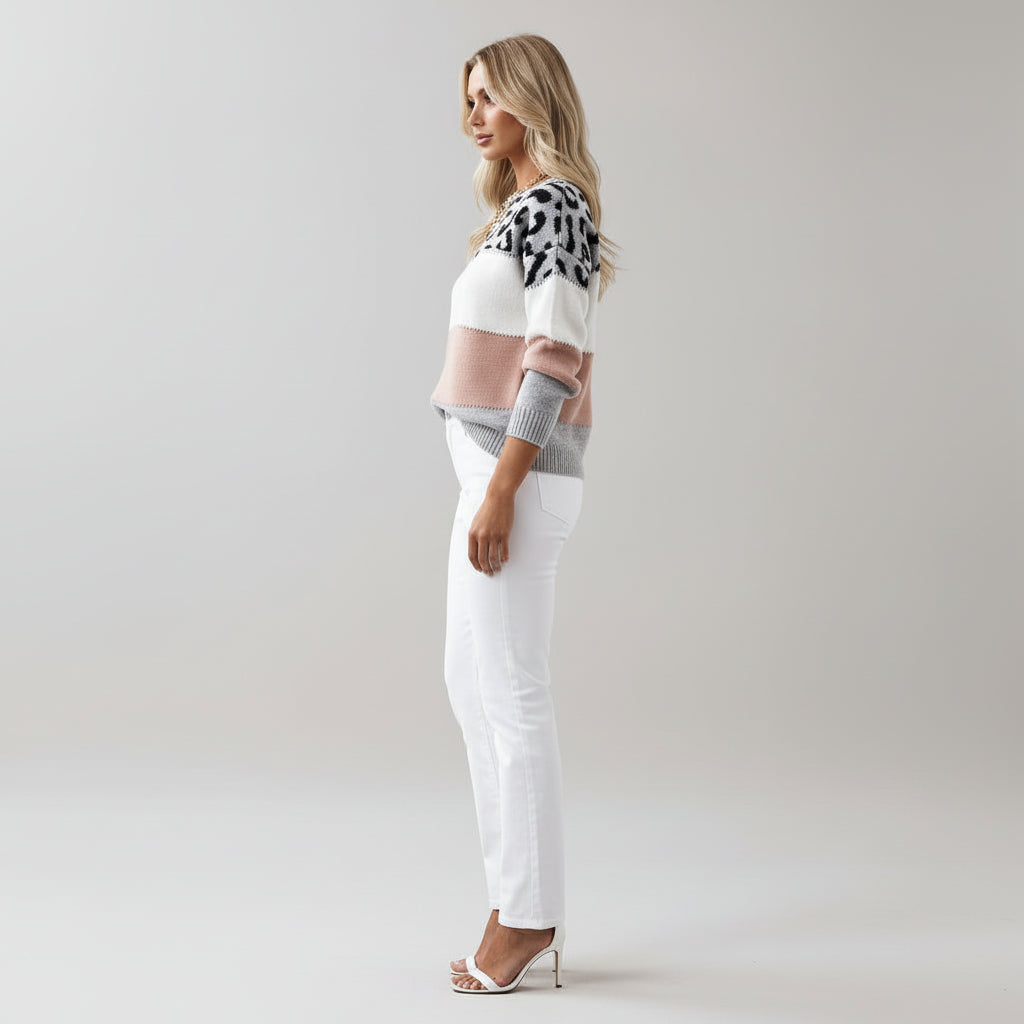 Viola | Color Block Leopard Print Knit Sweater for Effortless Style and Comfort 3
