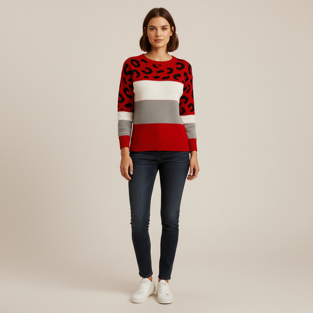 Viola | Color Block Leopard Print Knit Sweater for Effortless Style and Comfort 5