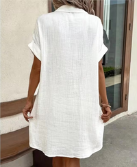 Linen Button Down Shirt Dress with Pockets