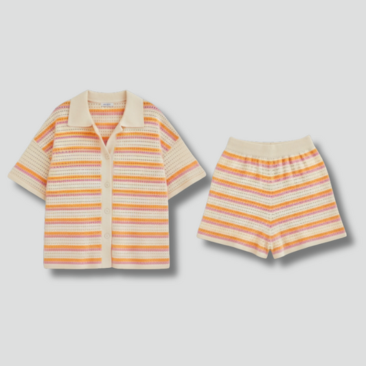 Julia | Women’s Two Piece Set with Short Sleeve Shirt and Shorts