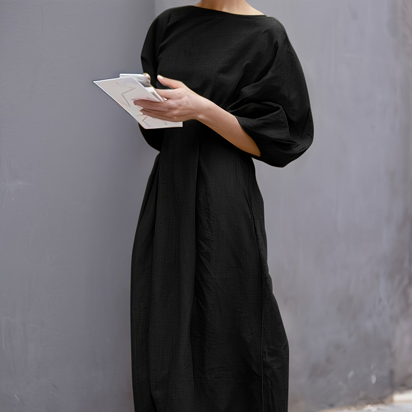 BreezyThreads | Solid Color Round Neck Linen Midi Dress for Summer