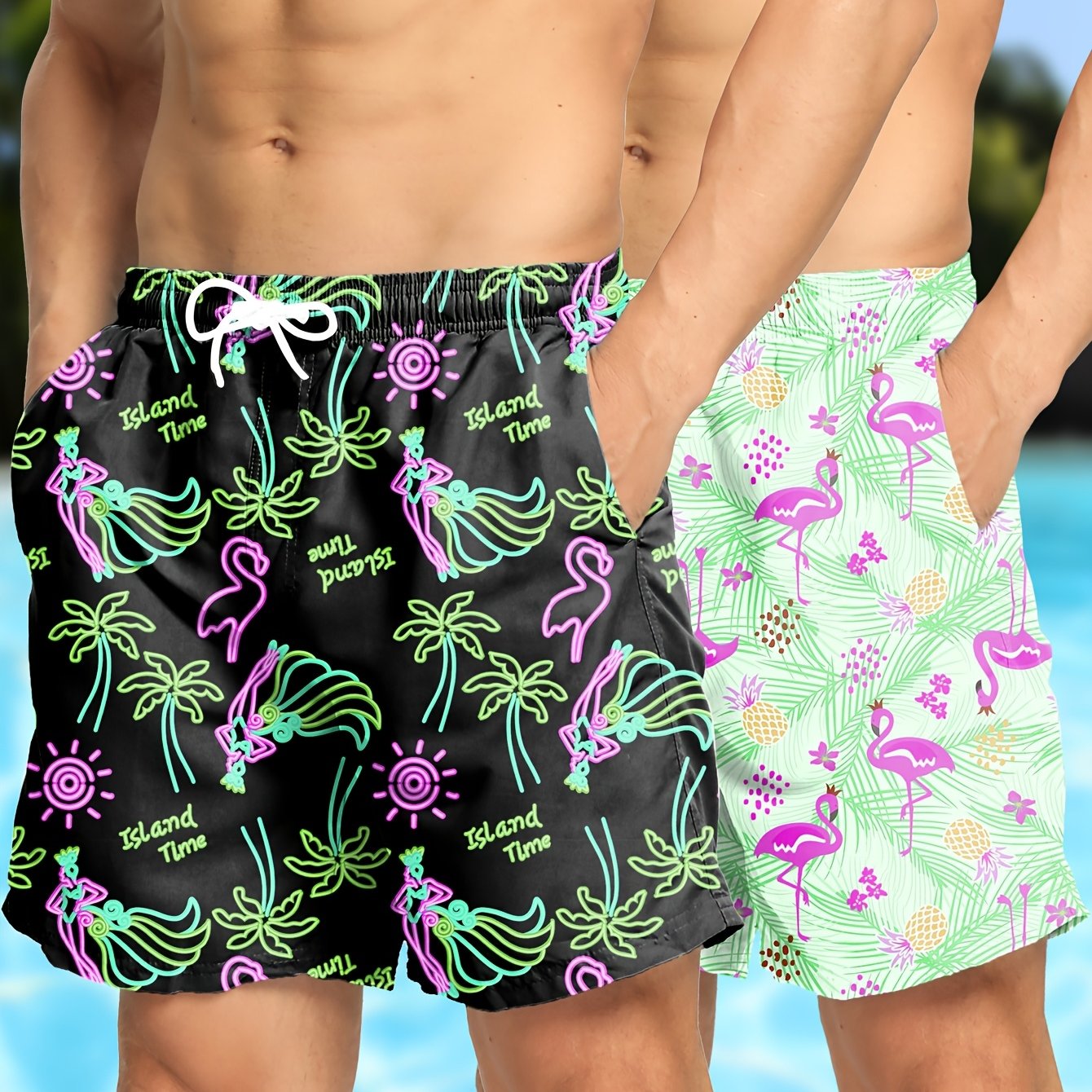 Tropical Board Shorts for Men Drawstring Lightweight Swimwear