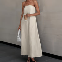 Elegant Backless Linen Dress, Women's High Waist Maxi, Summer Collection