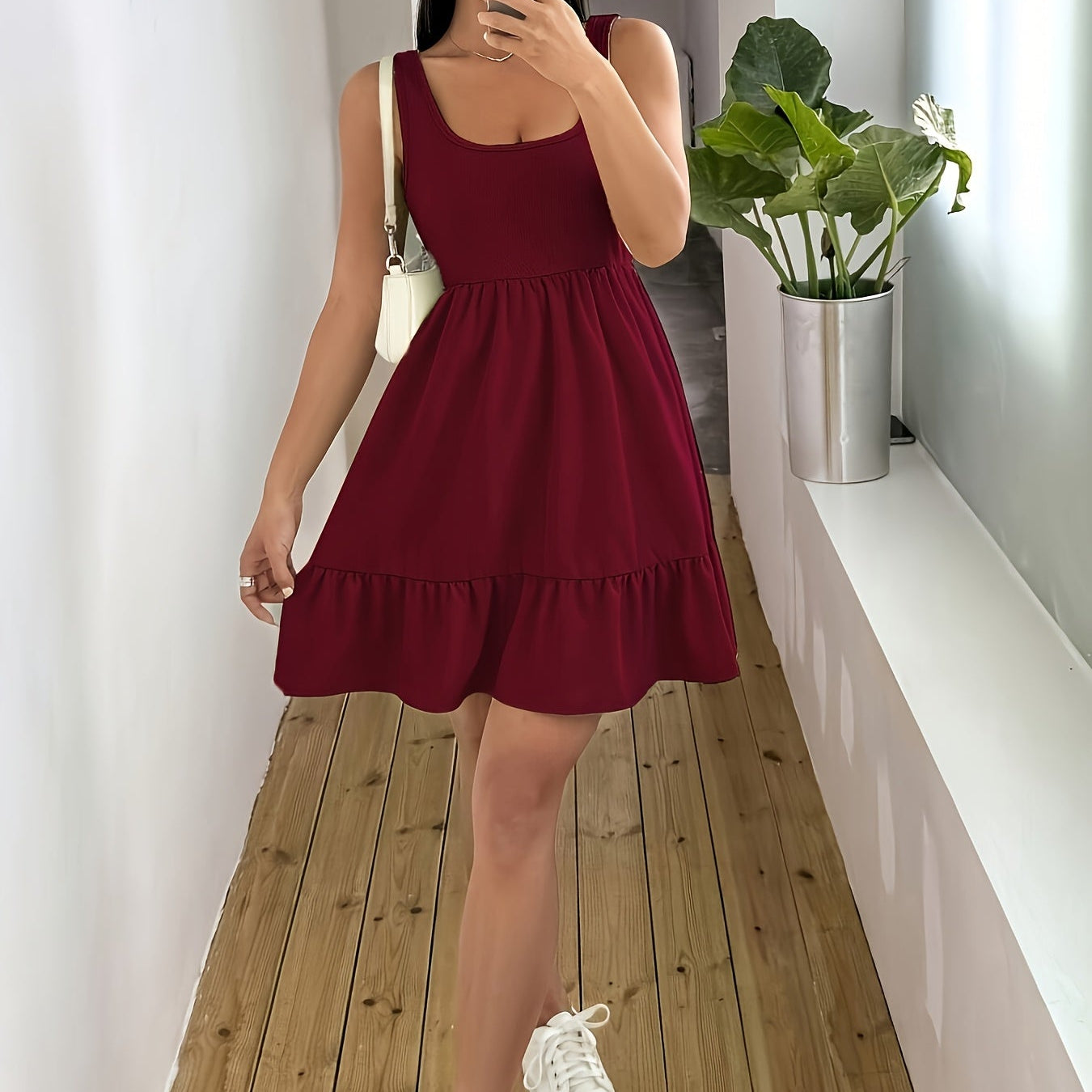 Ruffled Lychee Leaf Off-Shoulder Beach & Resort Dress for Women