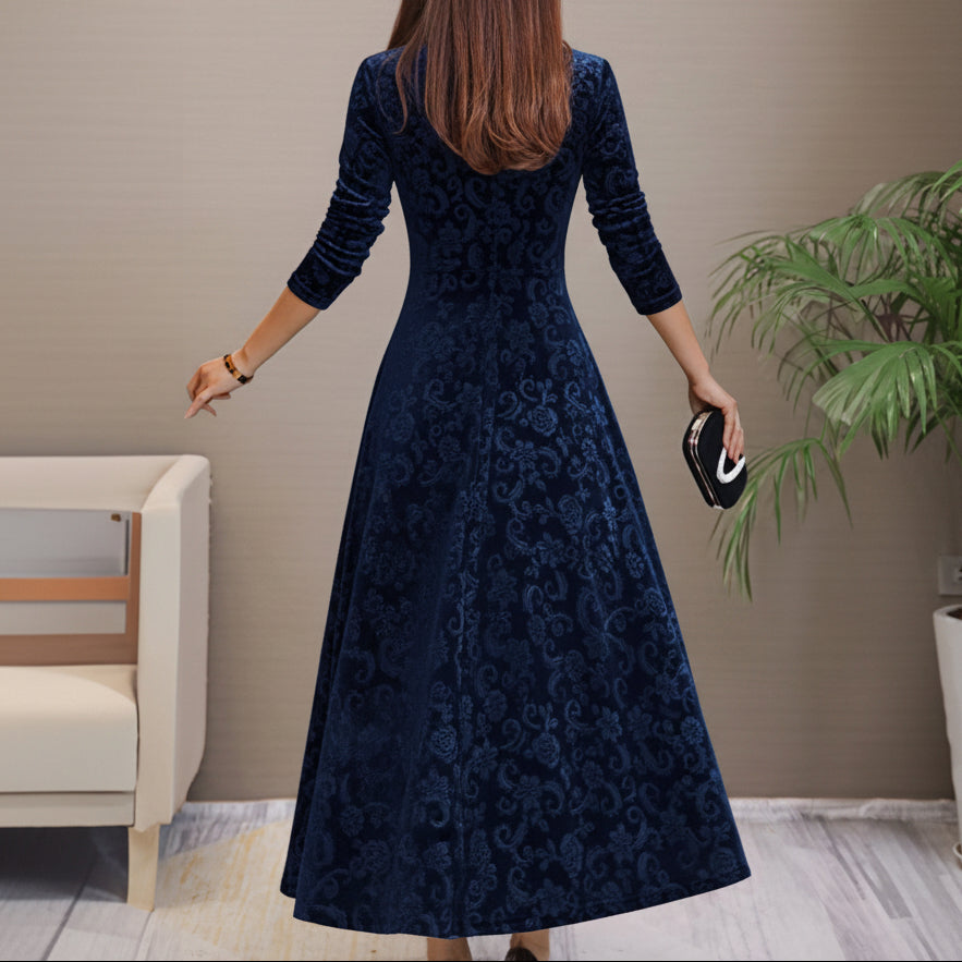 Long Sleeve Velvet Dress with Elegant Flow