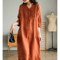 | Versatile Long Dress with Accordion Pleats and Breathable Linen Fabric