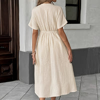 | Linen Long Sleeve V-Neck Dress Relaxed Resort Style