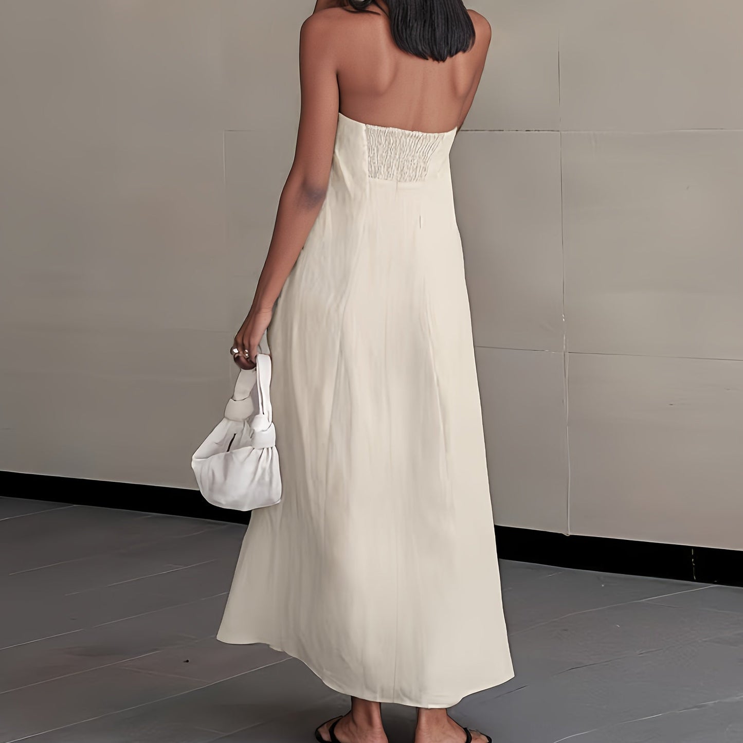 Elegant Backless Linen Dress, Women's High Waist Maxi, Summer Collection