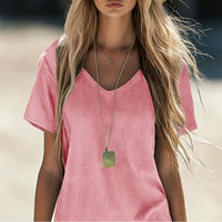 Comfortelle | Breathable Solid V-Neck Casual Dress with Pocket Detail