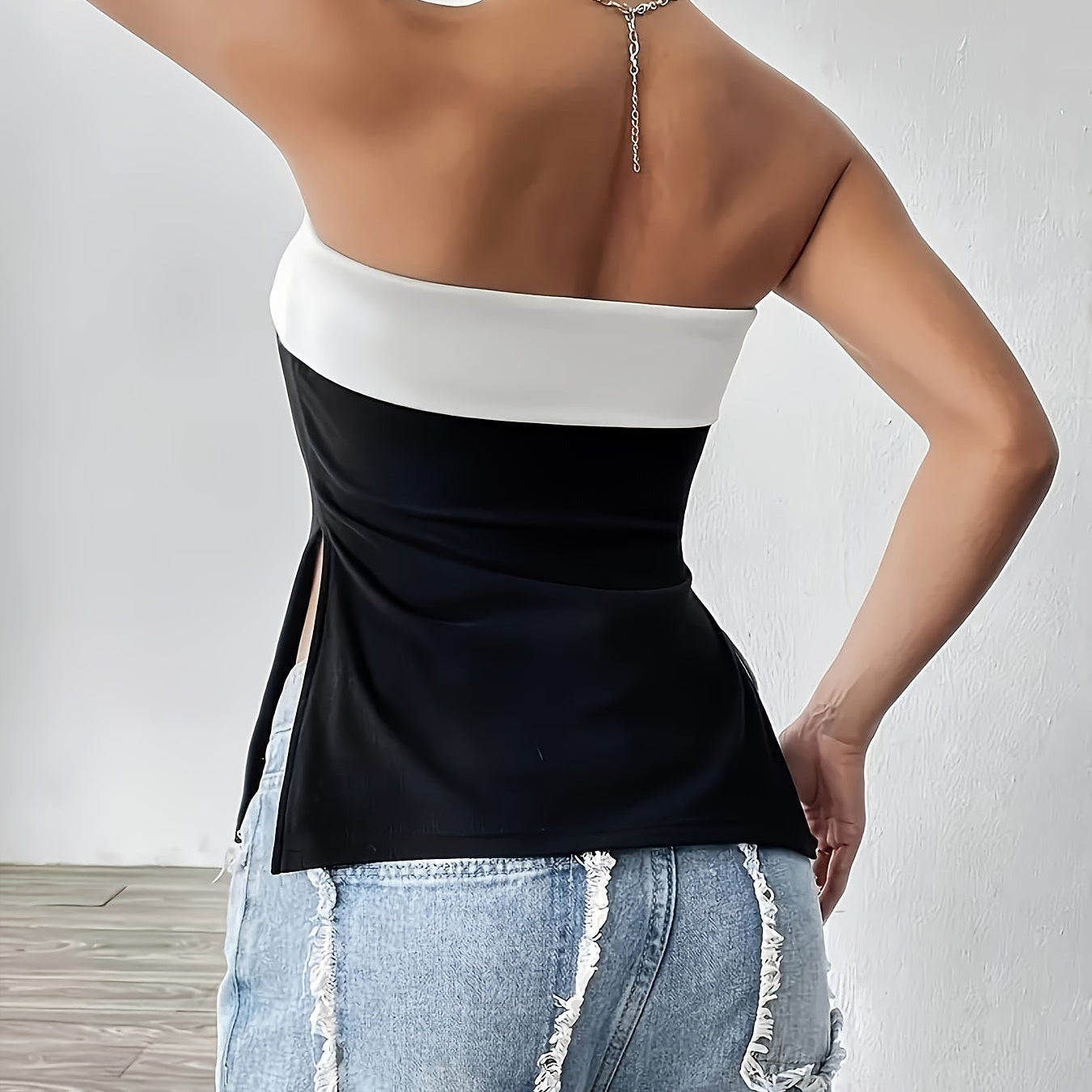 Colorblock Split Bandeau Tube Top