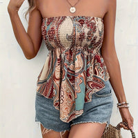 Shirred Paisley Bandeau Top with Hanky Hem