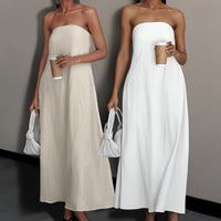 Elegant Backless Linen Dress, Women's High Waist Maxi, Summer Collection