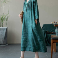 | Versatile Long Dress with Accordion Pleats and Breathable Linen Fabric