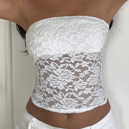 |Floral Lace Slim Fit Tube Top